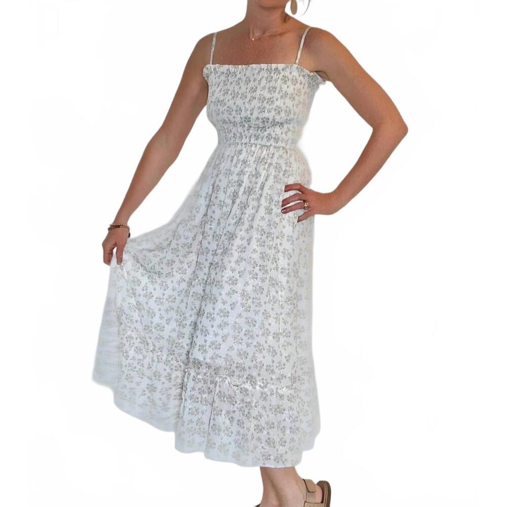 NEW ADORA squareneck floral midi dress in white